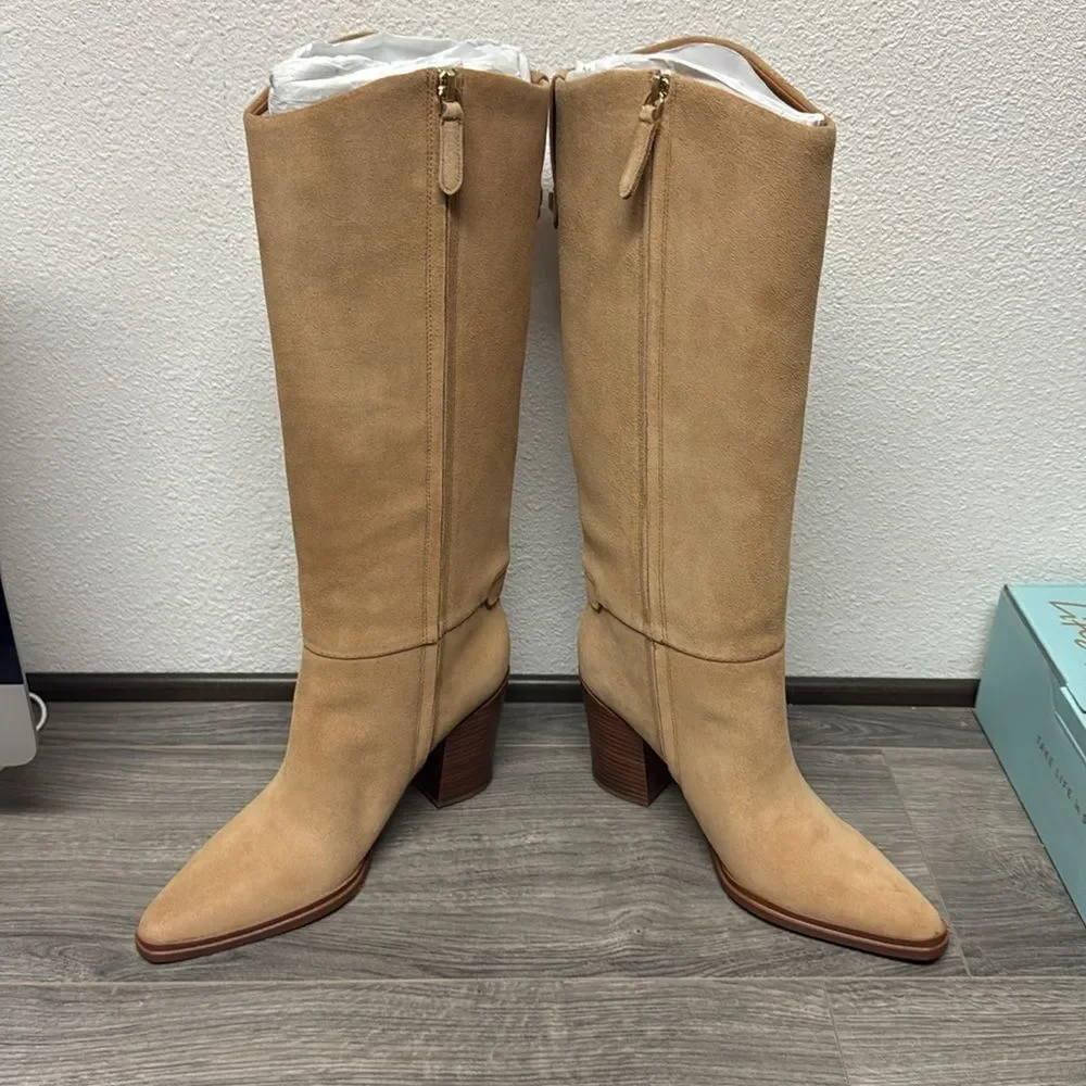 Franco Sarto Jasmine Knee High Boot In Pastorial Taupe Beige Suede